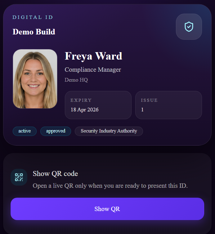 Clarisec employee digital ID screenshot